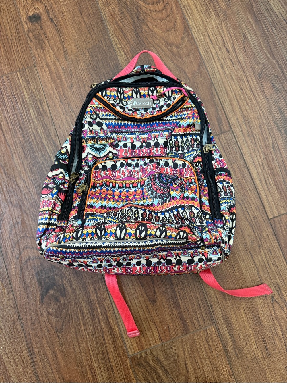 Sakroots Coral Pink and Multicolor Tribal Print Backpack